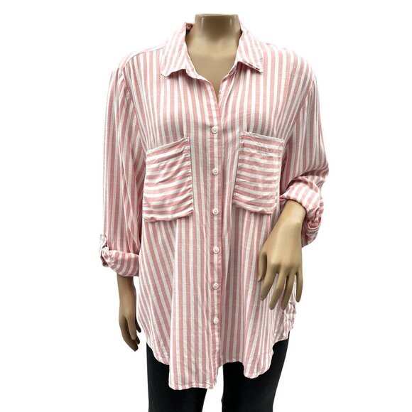Casa Cabana Womens Striped Button-Down Shirt Red Pink White Womens XXL - Picture 1 of 12